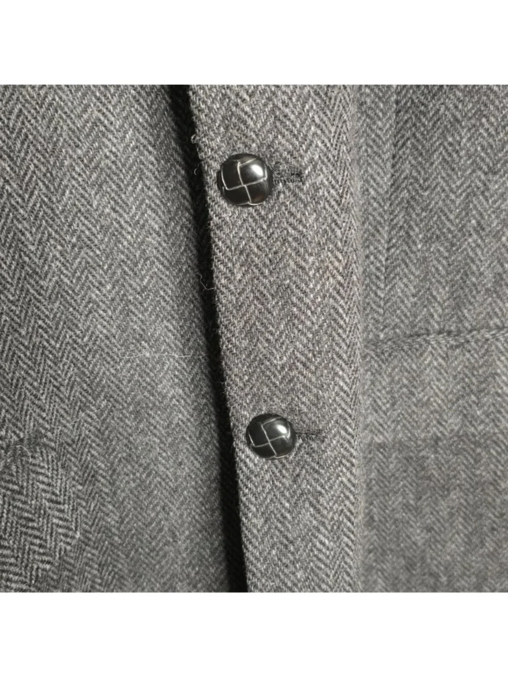 Vintage Ralph Lauren Herringbone Tweed Wool Blazer 44L Gray Lined Two-Button - Picture 4 of 11